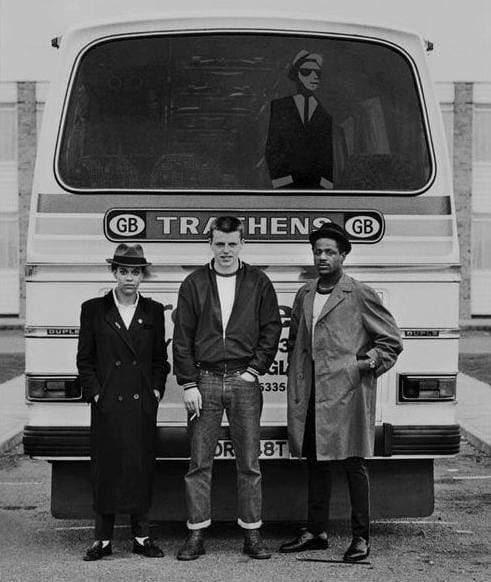 Pauline Black of The Selecter Suggs of Madness and Neville Staple of The Specials -tour bus  2 Tone Tour in Brighton 1979.jpg